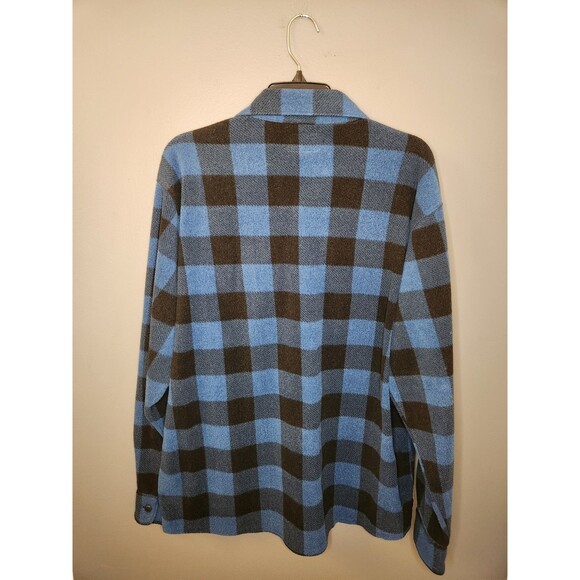 Wrangler Overshirt Men's L Blue Long Sleeve Button Fleece Buffalo Plaid Workwear - Picture 3 of 6